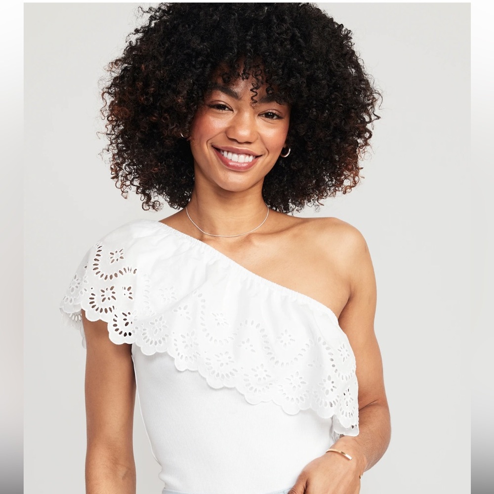 Old Navy Eyelet One-Shoulder Paneled Rib-Knit Top - Picture 2 of 8